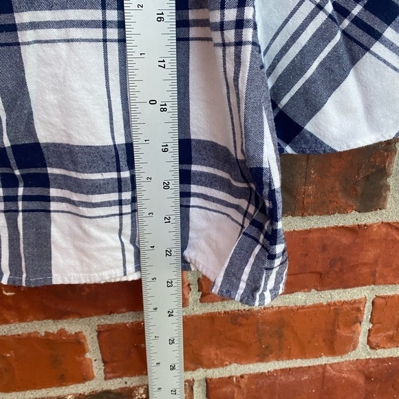 J.Crew Mercantile Womens 4 White Blue Bell Trumpet Sleev Keyhole Check Plaid Top - Picture 9 of 10